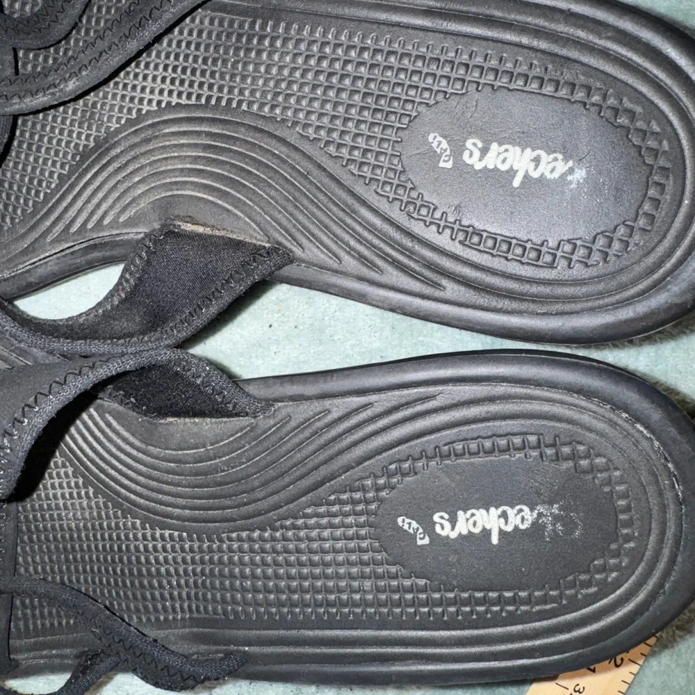 Skechers Women Cali Rumblers Wedge Sandals 10 Black Strappy Comfort Foam